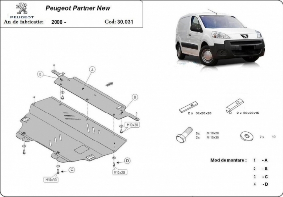 Scut motor metalic Peugeot Partner Tepee