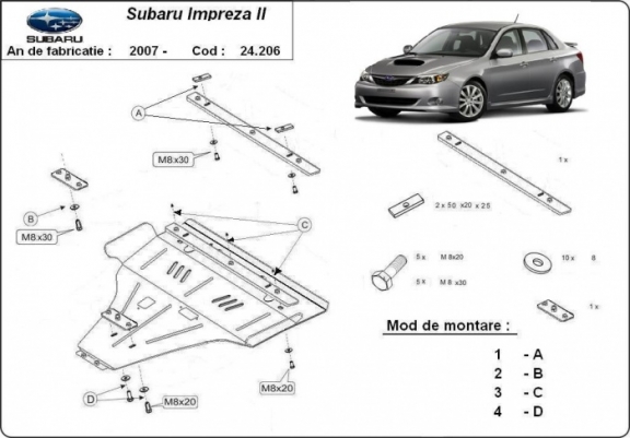Scut motor metalic Subaru Impreza, motorizare benzina