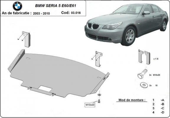 Scut motor metalic BMW Seria 5 E60/E61 cu bara normala