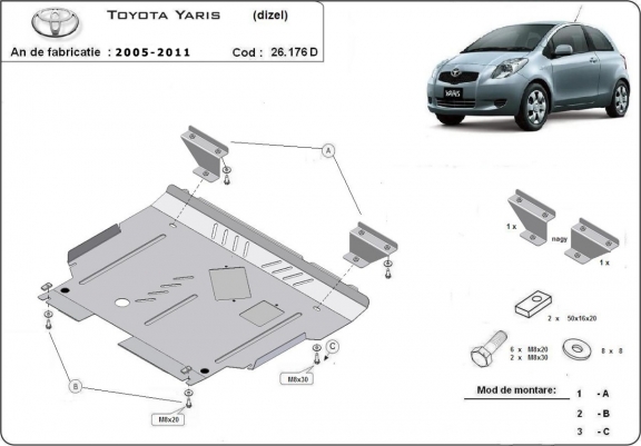 Scut motor metalic Toyota Yaris, motorizare diesel