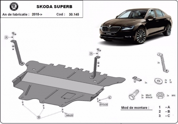 Scut motor metalic Skoda Superb - cutie de viteză manuală