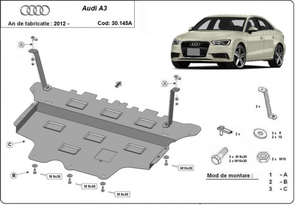 Scut motor metalic Audi A3 (8V) - Cutie viteză automată