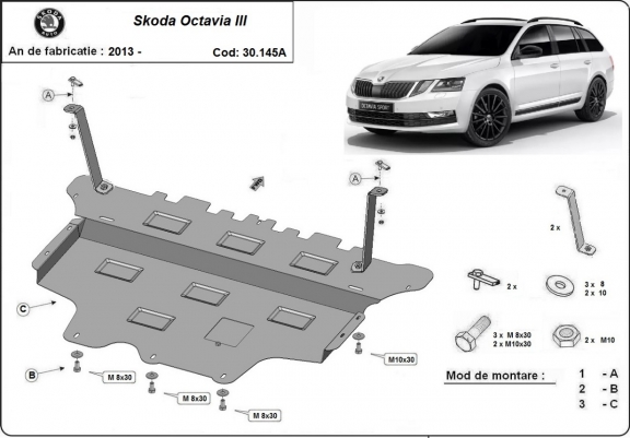 Scut motor metalic Skoda Octavia III - cutie de viteză automată