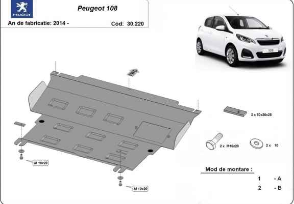 Scut motor metalic Peugeot 108