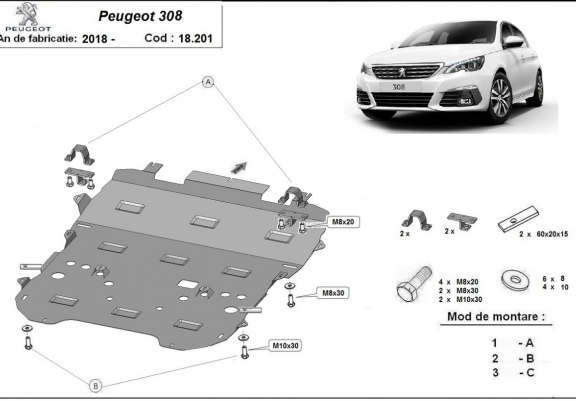 Scut motor metalic Peugeot 308